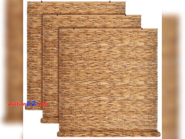 Lot 44-1633w - $95.99 Retail price - DoubleFill 3 Pcs Bamboo Shades Outdoor Reed Roll Up Blinds 48" W x 72" H Blackout Sunshade Cordless Bamboo Blinds for ...