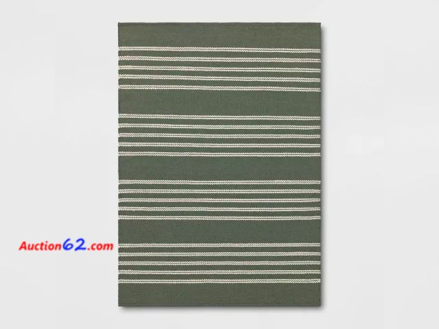 Lot 44-300p - Retail of $90- 5’ X 7’ Striped Hand-Loom Outdoor Area Rug - Threshold™ designed with Studio McGee- Minor Damage E-Commerce Return, A basic i...