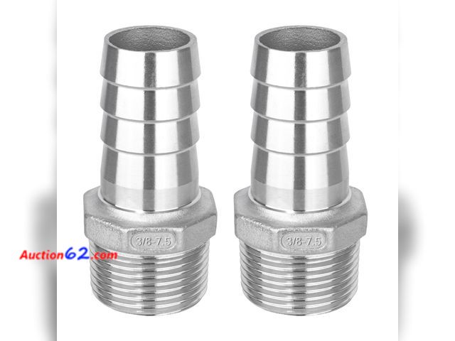 Lot 44-744 - 304 Stainless Steel Hose Barb Fitting, 1/4" Hose Barb x 3/8" NPT Male Adaptor for Water Fuel Air 2PCS See All Photo's Not Tested Appears New...