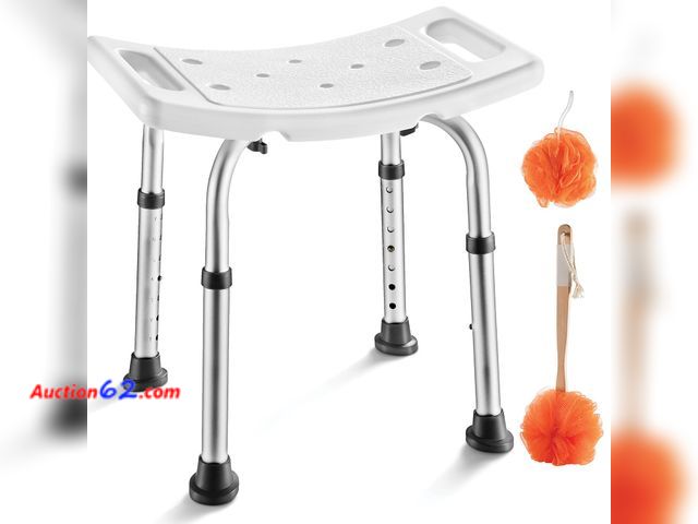 Lot 44-667m - Medical king Shower Chair - with Back Scrubber &amp; Additional Sponge - Tool Free Shower Chair for Elderly - with 8 Adjustable Heights - Po...