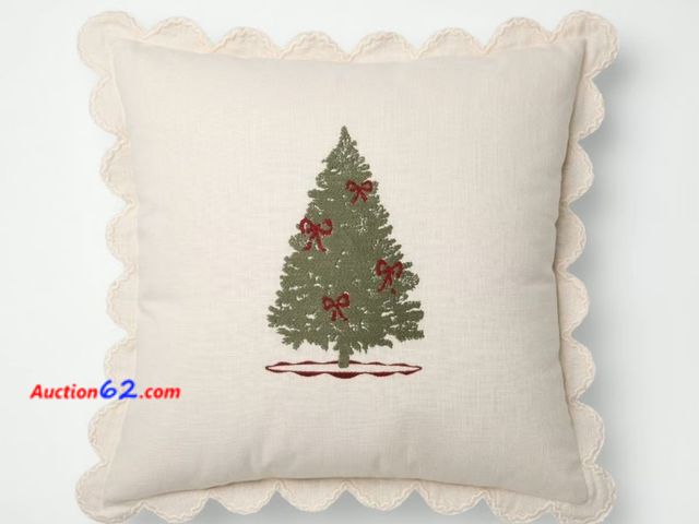 Lot 44-247b - 20x20” Embroidered Tree &amp; Scalloped Edge Pillow  E-Commerce Return, A basic inspection has been given to this item. Sold AS-IS.