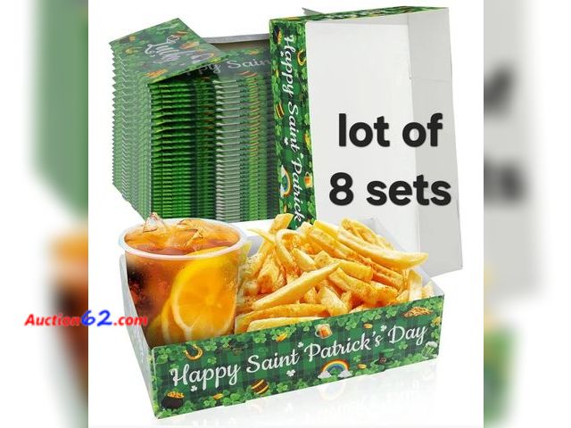 Lot 44-6991p - Lot of 8 30 Pc St Patrick's Day Party Supplies Shamrock Disposable Food Tray Irish Day 4 Corner Food Boxes Shamrock Snack Trays Disposable F...