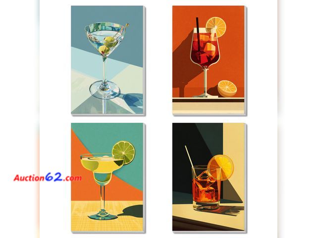 Lot 44-9121 - 4 Pack Framed Paint by Numbers Kit for Adults Beginner Canvas Painting by Numbers for Adults Cocktail Easy Adult Paint by Number Kits with F...