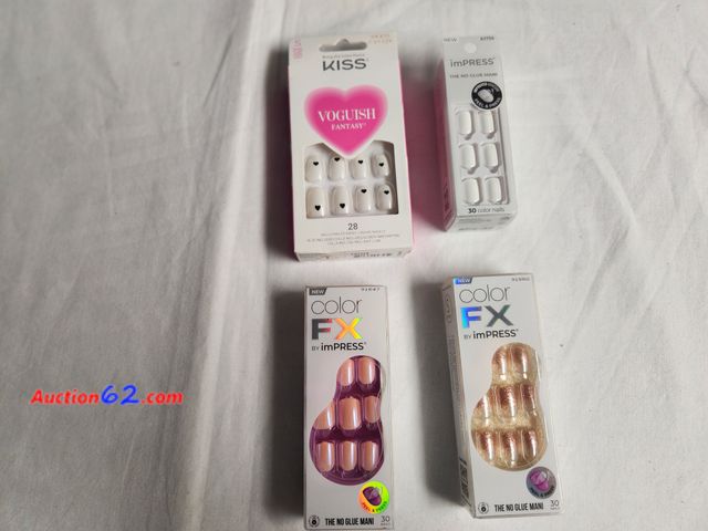 Lot 44-2026i - 3 new no glue color FX by Impress nails. 30 nails each. 1 new set of 28 nails with glue included. 4 sets total. One color is dimensional, on...