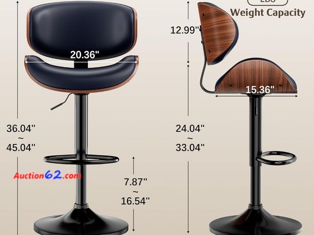 Lot 44-7359w - Adjustable swivel leather bar stool for kitchen island, mid century modern counter height bar chair barstool with back &amp; footrest, blue,...
