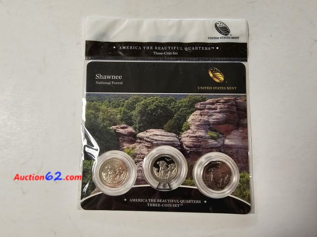 Lot 44-8334k - 2016 3 COIN P,D AND S ILLINOIS SHAWNEE NATIONAL FOREST FEATURING CAMEL ROCK FROM GARDEN OF THE GODS. COMES WITH A PROOF COIN.-NT