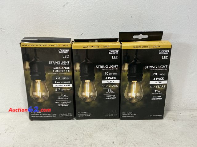 Lot 44-530j - Feit Electric S14 LED Filament Light Bulbs, High Output, 2200K Warm White, 70 Lumens, String Light Replacement Bulbs, 15,000-Hour Lifespan, ...