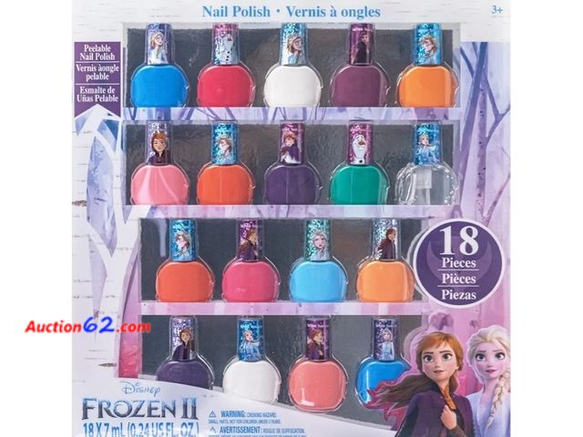Lot 44-6500p - Townley Girl Disney Frozen Elsa and Anna 18 Piece Water-Based Nail Polish Set, Quick Dry and Peels-Off Appears New, A basic inspection has b...