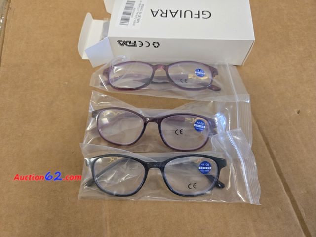 Lot 44-6549g - GFUIARA 3 Pack Reading Glasses 4.00 for Women,Blue Light Blocking Computer Readers Eyeglasses Anti Glare UV Ray Filter Appears New