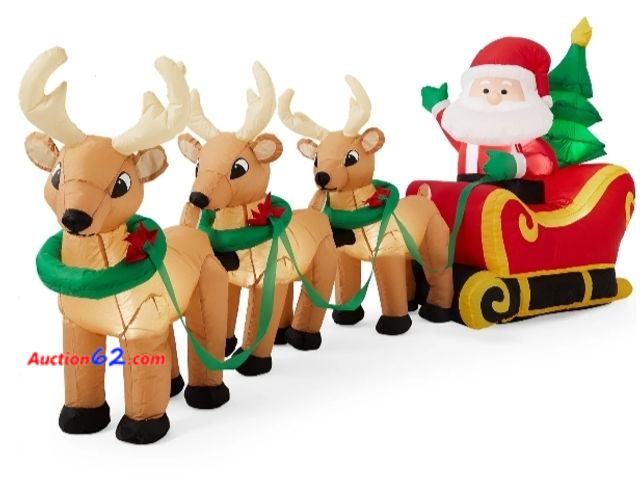Lot 44-6791p - Lighted Inflatable Santa Claus &amp; Reindeer Christmas Decoration - 9ft Appears New, A basic inspection has been given to this item. Sold A...