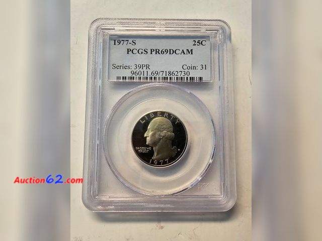 Lot 44-8320u - 1977-S WASHINGTON QUARTER PROOF GRADED PR69DCAM (DEEP CAMEO) BY PCGS. ONE POINT SHY OF A PERFECT COIN!-NT