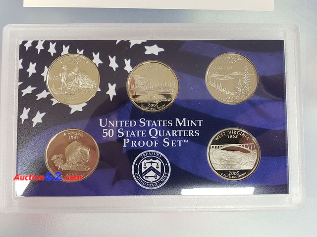 Lot 44-8531p - 2005 UNITED STATES STATE QUARTER PROOF SET IN ORIGINAL BOX. STATES INCLUDE CALIFORNIA, MINNESOTA, OREGON, KANSAS AND WEST VIRGINIA. COMES W/...