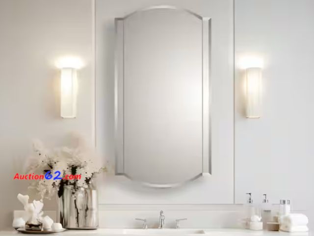 Lot 44-1822i - $408 Retail price - Rococco Traditional Styled 16 in. W x 30 in. H Arched on Rectangular Beveled Mirror Recessed Bathroom Medicine Cabinet A...