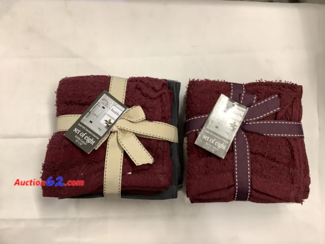 Lot 44-6101w - 2 Sets of 8 Washcloths, 100% Cotton, 12”x12”, New See All Photo's Not Tested Never opened, Factory Sealed
