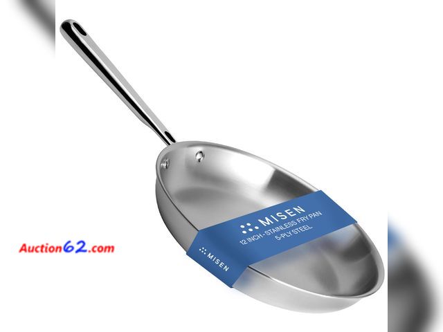 Lot 44-1992j - $109.99 Retail price - Misen 5-Ply Stainless Steel 12" Frying Pan - Professional Cookware for Induction, Gas and Electric - Dishwasher Safe,...