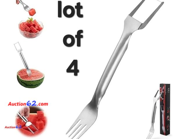Lot 44-6883g - Lot of 4 2-in-1 Stainless Steel Watermelon Dicer Forks Appears New