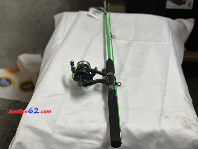 Lot 44-6114e - Yeehaw fishing gear 2 pc rod and matching cams outdoors open face reel. Neon green in color Appears New, A basic inspection has been given t...
