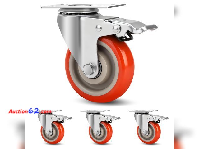 Lot 44-2541a - TABKEER 3 Inch Industrial Heavy Duty Swivel Caster Wheels with Brake,Set of 4 Safety Locking Casters,Load 1600lbs,Premium Polyurethane Wheel...