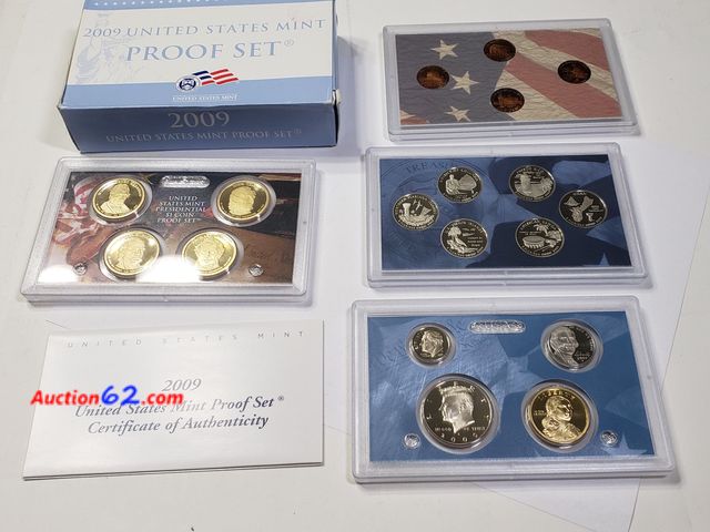Lot 44-8542g - 2009 PROOF SET - 18 COINS TOTAL! THE LARGEST SET THE SAN FRANCISCO MINT EVER MADE. INCLUDES HARRISON, POLK, TYLER, TAYLOR AND SPREAD OF THRE...