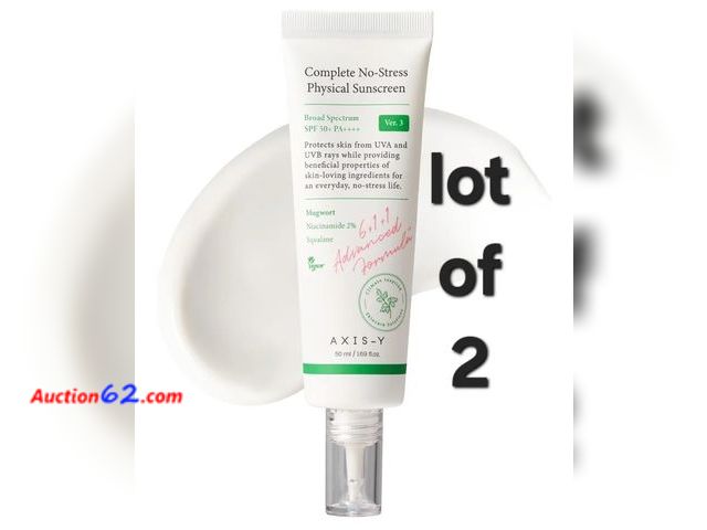 Lot 44-6529g - Lot of 2 AXIS-Y Complete No-Stress Physical Sunscreen V3 - SPF 50 Mineral Sunscreen with 2% Niacinamide, Zinc Oxide Sunblock for Broad Spect...