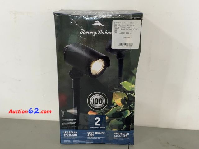 Lot 44-1511j - Tommy Bahama Smart Focus 100/60 Lumen Spot Light with Remote Solar Panel 2 Pack Not Tested See All Photo's E-Commerce Return, A basic inspec...