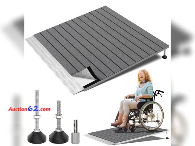 Lot 44-567e - $179.99 Retail price - Nuvium Adjustable Threshold Ramp for Doorways, 36"x 36", 3.3-6.6 in Height Not Tested See All Photo's Appears New, A ...