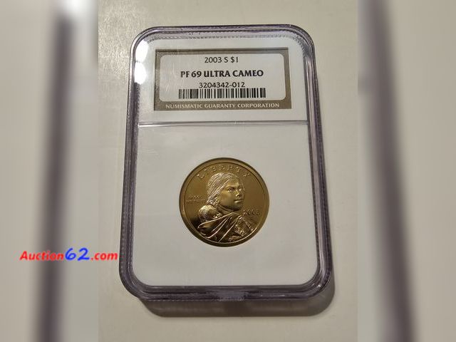 Lot 44-8363w - 2003-S PROOF SACAGAWEA DOLLAR GRADED PF69 ULTRA CAMEO BY NGC. ONE POINT SHY OF A PERFECT COIN! MINTED IN SAN FRANCISCO.-NT