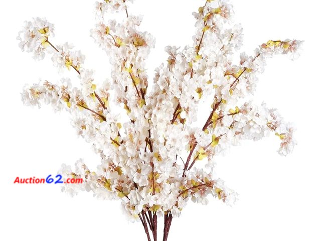 Lot 44-6863g - Sggvecsy Artificial Cherry Blossom Branches Faux Cherry Flowers 39 Inch Peach Branches Silk Tall Stems (4 Pcs, Ivory) Appears New