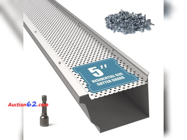 Lot 44-143 - $79.99 Retail price - Gutter Guard, 5 inch Width, Aluminum Leaf Filter DIY Gutter Cover, 25 PCS 100 ft Total Length, 0.157'' Hole Diameter &...