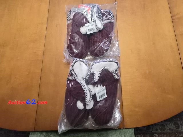 Lot 44-3020f - Lot of 2 - Size Large (9/10) - FUNZIEZ! by Silver Lilly - Knit Slipper Fuzzy Warm House Shoes - Burg/Grey (Large)- NEW - See Pictures Never ...