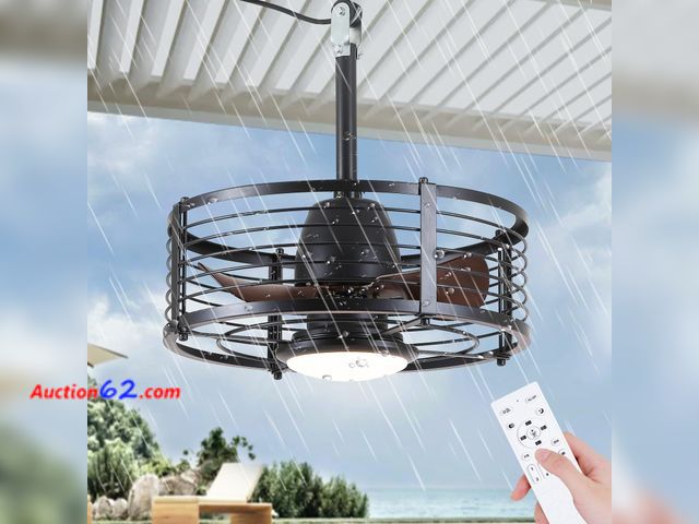 Lot 44-765w - $79.99 Retail price - Mpayel Outdoor Ceiling Fans with Lights - Waterproof Caged Ceiling Fan with 3CCT Reversible 6 Speeds (Plug In Fan), 20...