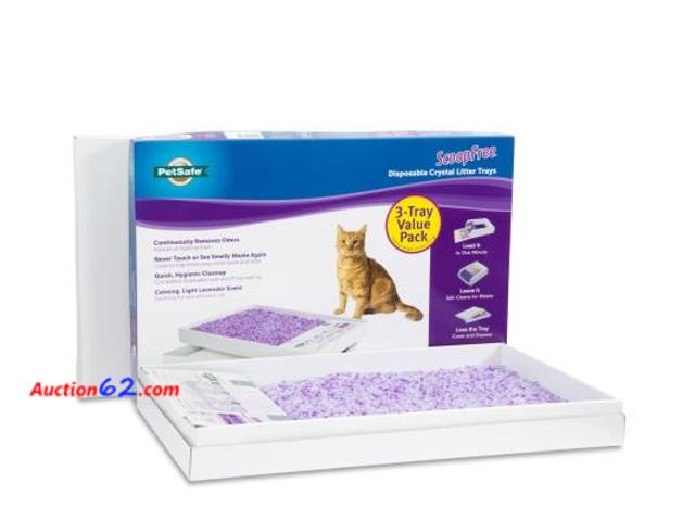 Lot 44-178b - Retail of $69- PetSafe ScoopFree Silica Crystal Disposable Cat Litter Trays  Lavender  Purple  3 Pack - 1. Appears New, A basic inspection h...