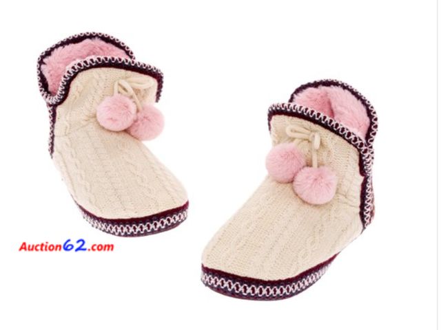 Lot 44-3000q - Size X-Large (11/12) - FUNZIEZ! by Silver Lilly - Knit Slipper Fuzzy Warm House Shoes - Cream/Pink (X-Large)- NEW - See Pictures Never opene...