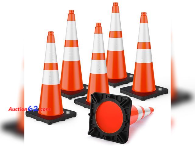Lot 44-521e - $87.9 Retail price - BATTIFE 28 inch Traffic Safety Cones Orange with Weighted Base 6 Pack Not Tested See All Photo's Appears New, A basic i...