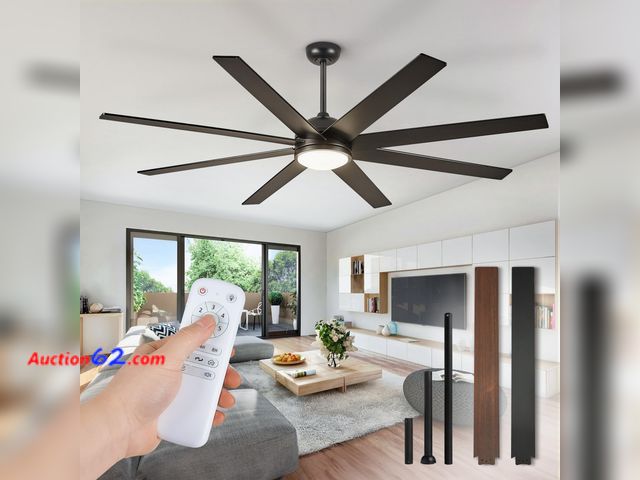 Lot 44-1590o - $114.98 Retail price - Fanbulous 65 Inch Ceiling Fans with Lights and Remote, Black Indoor/Outdoor Ceiling Fan with Quiet Reversible DC Moto...