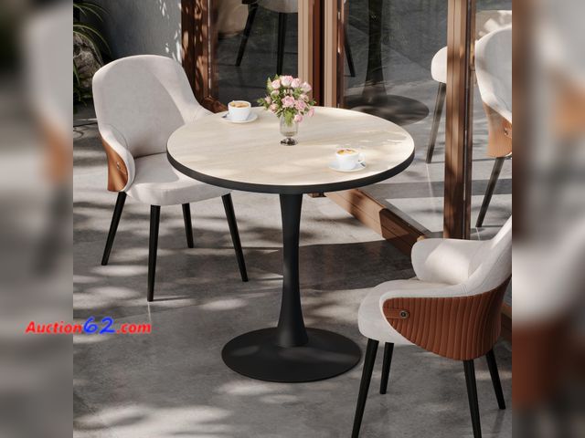 Lot 44-1510o - $199.99 Retail price - Wisfor Sintered Stone Dining Coffee Table - 30" Round Stone Dining Table for Kitchen Dining Room, Rust-Proof Iron Bas...