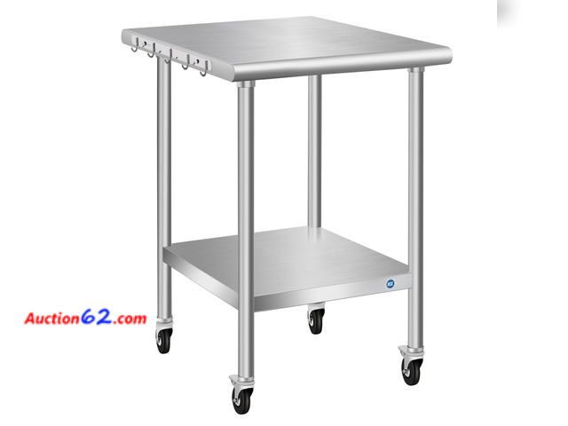 Lot 44-863 - $114.99 Retail price - PIUMACU Stainless Steel Table with Wheels 24 x 18 Inch Commercial Stainless Steel Prep Table, Metal Table for Kitchen...