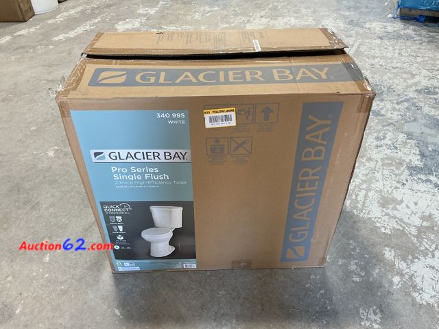 Lot 44-102f - Glacier Bay 12 inch Rough in Two-Piece 1.28 GPF Single Flush Round Toilet in White Seat Included N2428R Appears New, A basic inspection has ...