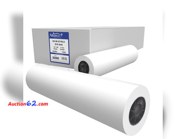 Lot 44-1109i - Alliance Wide Format Paper Rolls CAD Bond 30" Widths (2 Rolls, 30 In x 300 Ft | 2" Core) Appears New, A basic inspection has been given to t...