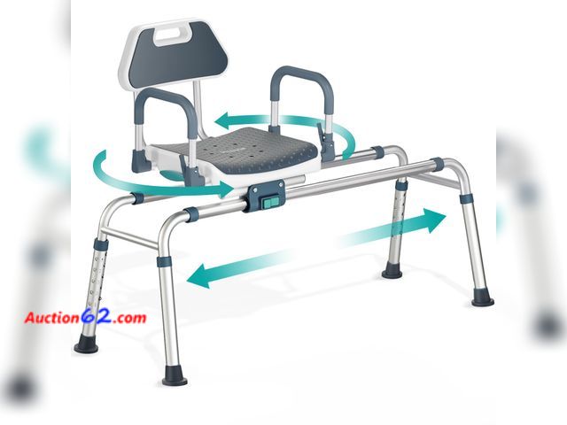Lot 44-785w - $199.97 Retail price - Sliding Shower Chair Tub Transfer Bench with Swivel Seat, Shower Bench for Elderly and Disabled, with Security Belt, ...