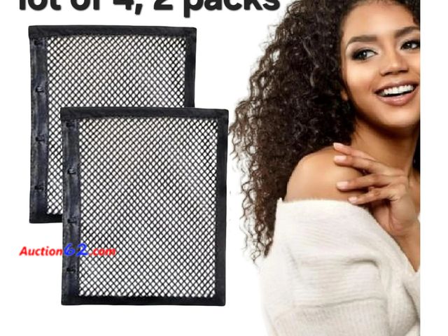 Lot 44-6504k - Lot of 4, 2 Packs Obfuscate Lock Hair Stretcher Nets for Curly Hair to Prevent Shrinkage - for Girls With Long Curls - Black 7.8 * 7.2in App...
