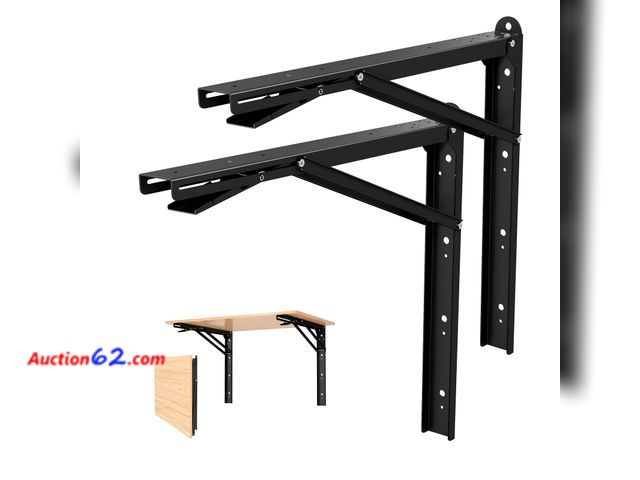 Lot 44-1811w - LSK 24 Inch Folding Shelf Brackets, Heavy Duty Collapsible Shelf Bracket Max Load 550LBS, Wall Mounted L Table Brackets for Garage Bench Tab...