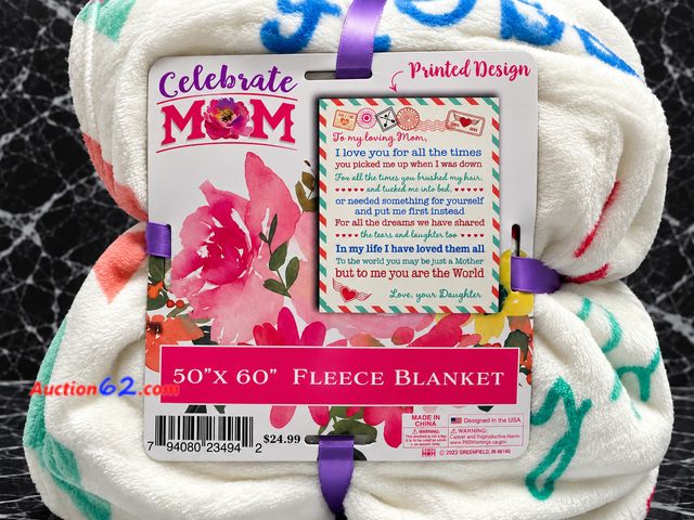 Lot 44-4038m - Celebrate MOM printed design 50x60 throw. Appears New, A basic inspection has been given to this item. Sold AS-IS. See All Photo's Not Teste...