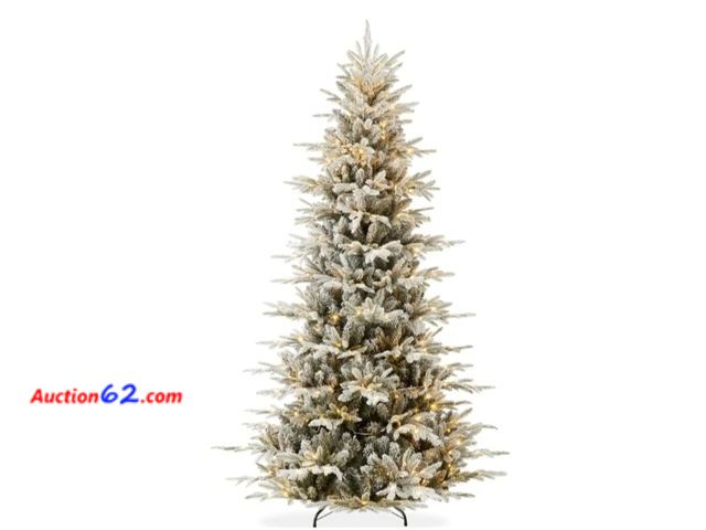 Lot 44-6978w - 6ft Pre-Lit Flocked Artificial Aspen Noble Fir Christmas Tree w/ Metal Stand Warm White and Multicolor Lights Appears New, A basic inspectio...