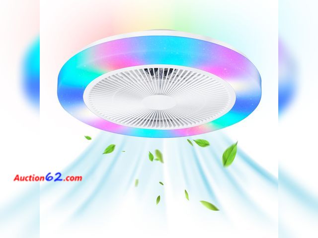 Lot 44-897w - $82.49 Retail price - Low Profile Ceiling Fan with Light, 19.6in RGB-LED Dimmable Enclosed Ceiling Fans with APP Control, 6 Speeds Bladeless...