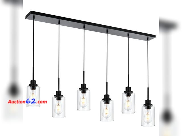Lot 44-1986 - $169.99 Retail price - WINSHEN 6-Lights Pendant Light Fixtures Ceiling, Modern Black Adjustable Hanging Lamp with Clear Glass Shades, Dining...