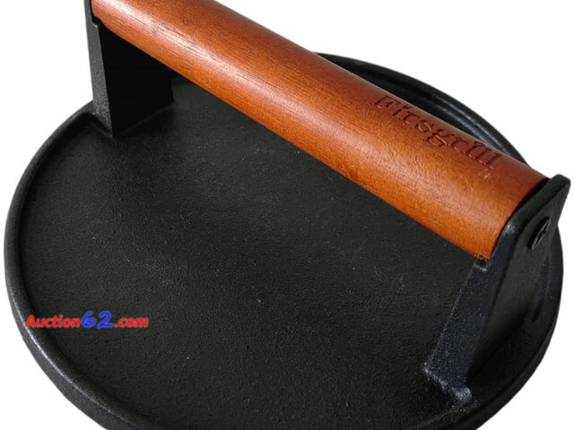 Lot 44-1752m - Firsgrill Burger Press 7.08" Round,Heavy-Duty Cast Iron Smash Burger Press Meat Steak With Wood Handle for Blackstone Camp chef Pitboss Webe...