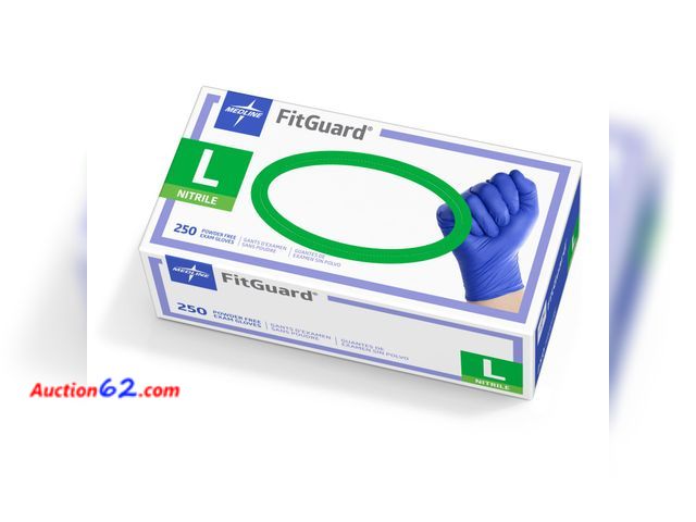 Lot 44-1895a - Medline FitGuard Touch Nitrile Exam Gloves, 250 Count, Large, Powder Free, Disposable, Not Made with Natural Rubber Latex, Excellent Sense o...
