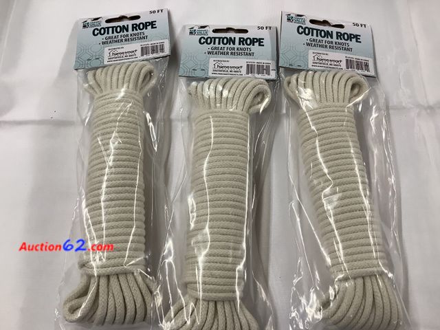 Lot 44-6039i - 3 packs of cotton rope 50ft each. NEW. Not Tested Never opened, Factory Sealed