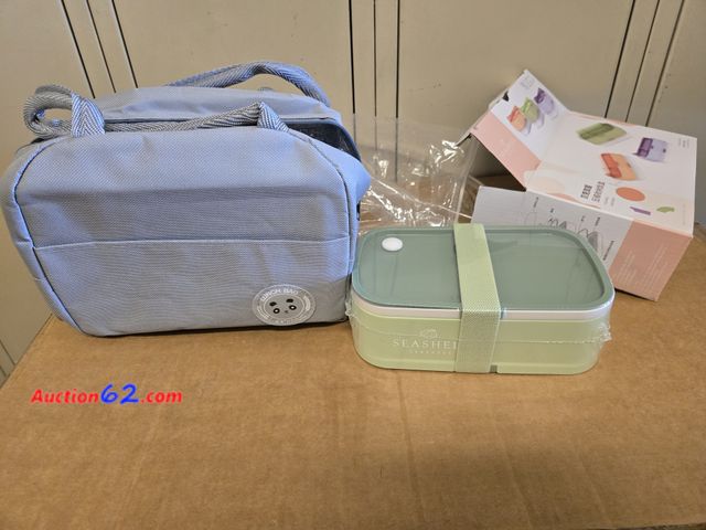 Lot 44-6669g - Double-Layer Bento Lunch Box For Adults with Bag | (40oz) Capacity Japanese Lunch Box | Spoon and Fork Set | Sauce Container with Lid | Leak...